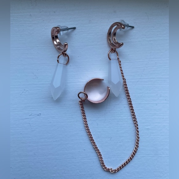 Rose Gold Moon Cuff Earring Set - Picture 6 of 6